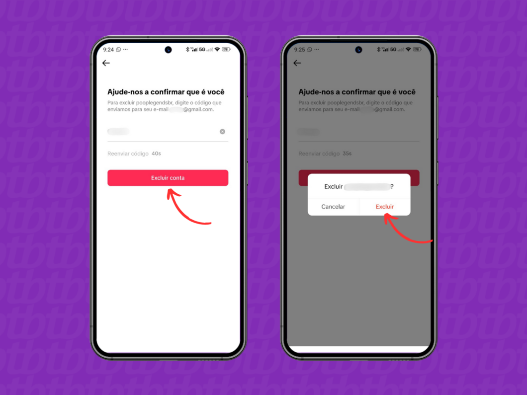 Confirmando a exclusão da conta do TikTok
