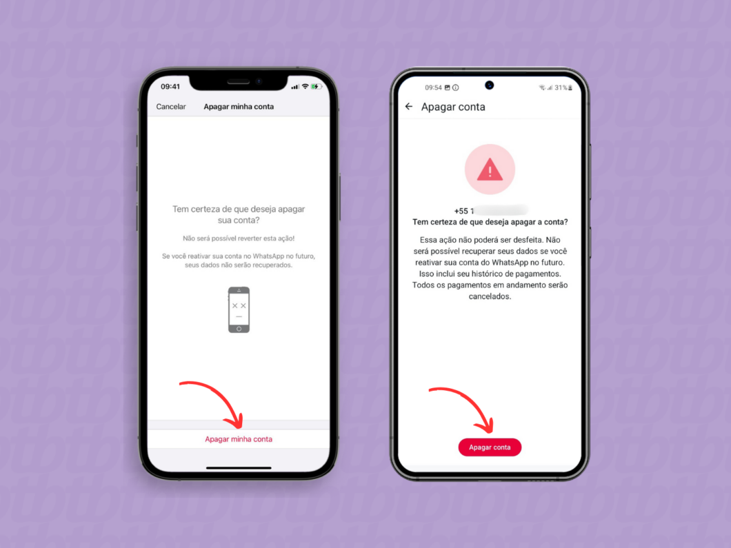 Confirmando a exclusão de conta do WhatsApp