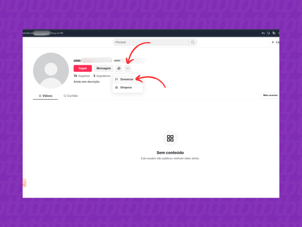 Criando uma denúncia para um perfil no TikTok