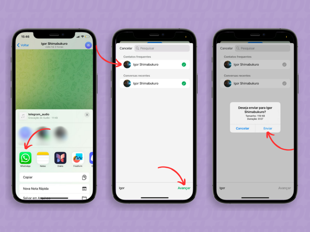 Encaminhando mensagens do Telegram para o WhatsApp via iPhone