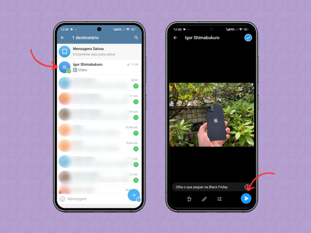 Escolhendo o chat do Telegram para receber o encaminhamento do WhatsApp