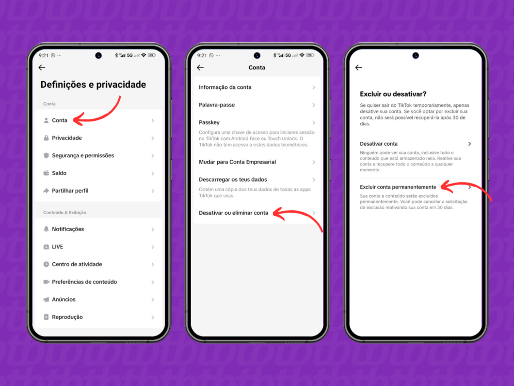 Excluindo a conta do TikTok pelo celular