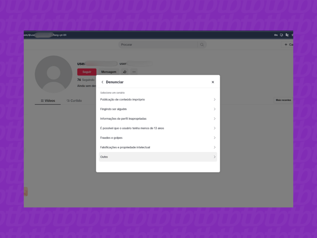 Explicando a denúncia do perfil no TikTok