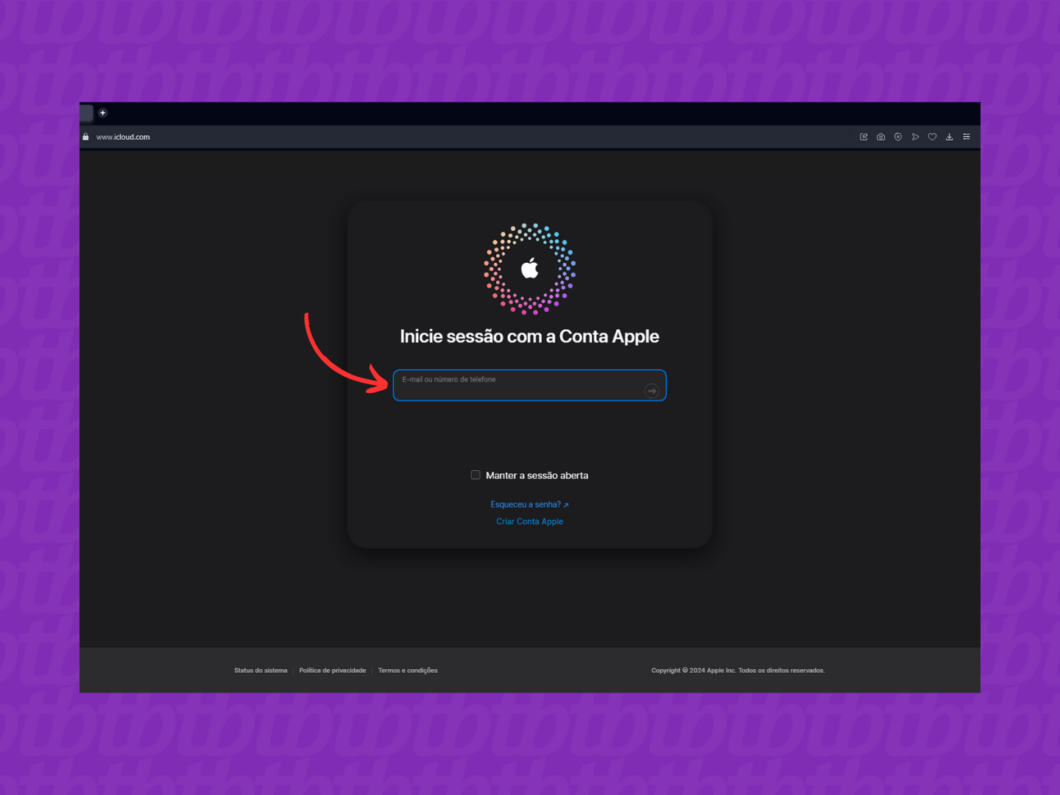 Fazendo login no iCloud com a conta Apple
