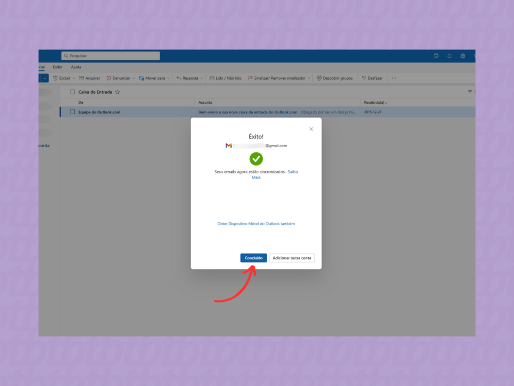 Finalizando a adição da conta Gmail no New Outlook