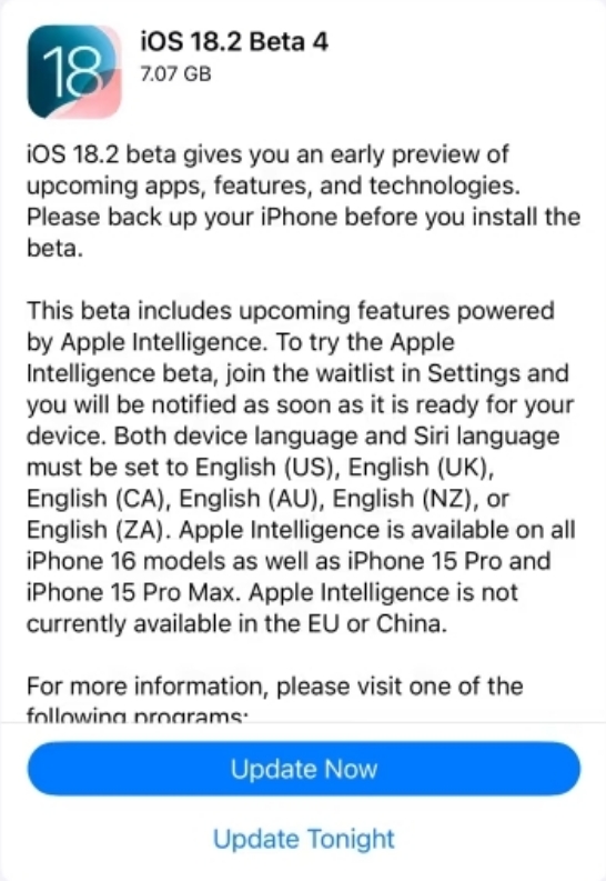 Atualização do iOS 18.2 Beta 4 com ChatGPT