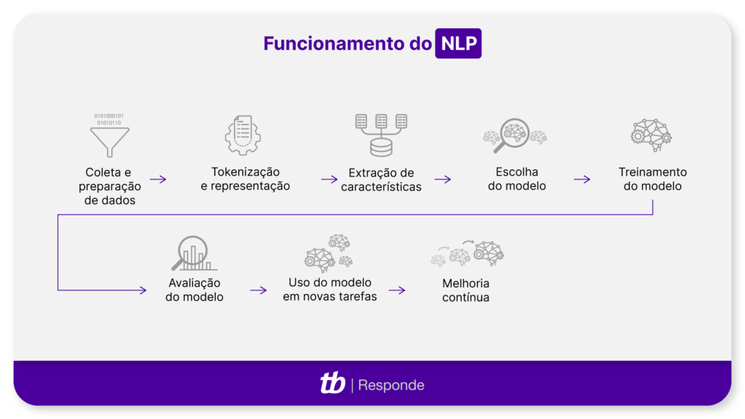 Infográfico ilustrando o processo de funcionamento do NLP