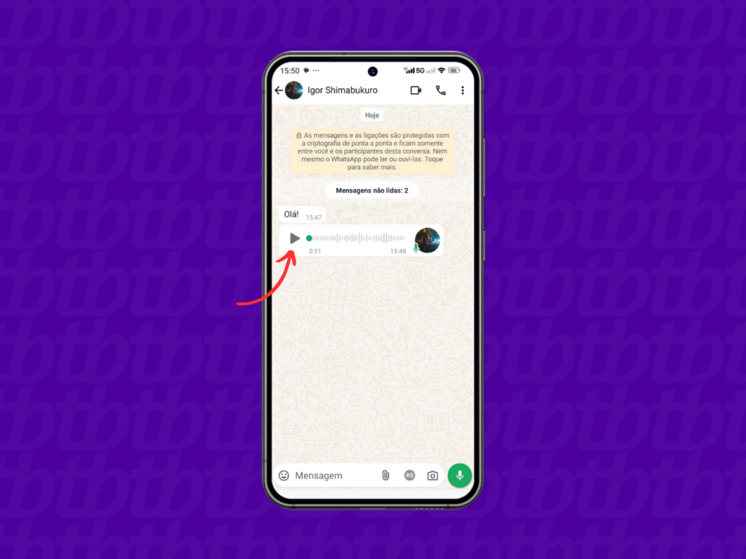 Reproduzindo um áudio na conversa do WhatsApp