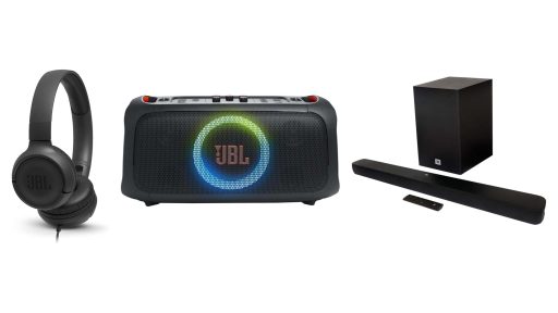 Montagem com itens da JBL em promoção de Black Friday na Amazon