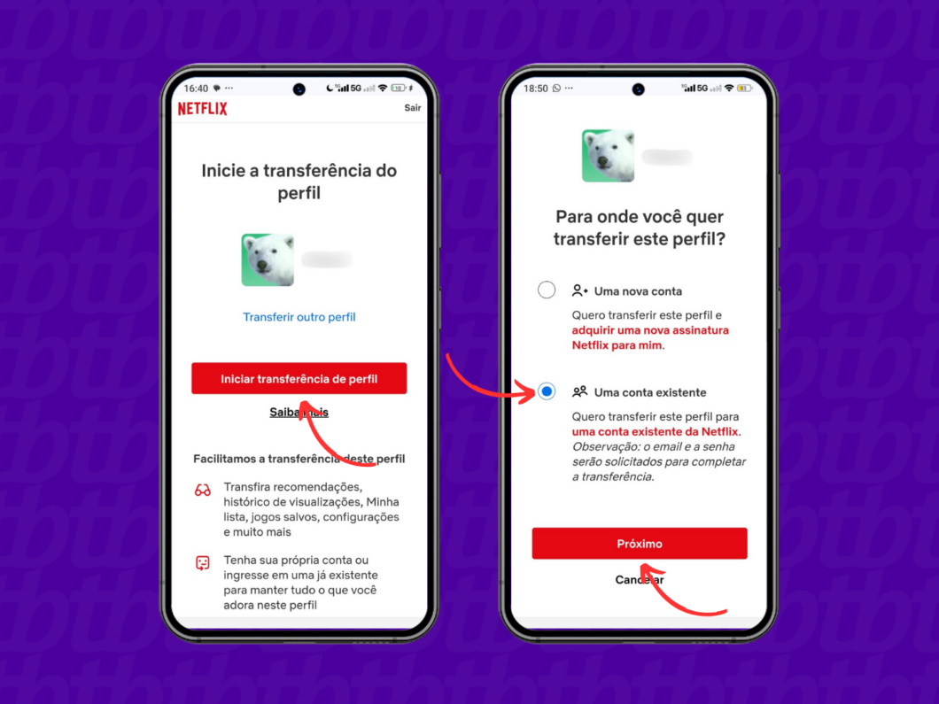 Transferindo o perfil da Netflix para uma conta já existente