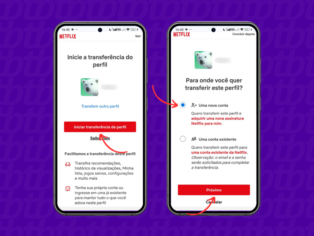 Transferindo o perfil da Netflix para uma nova conta