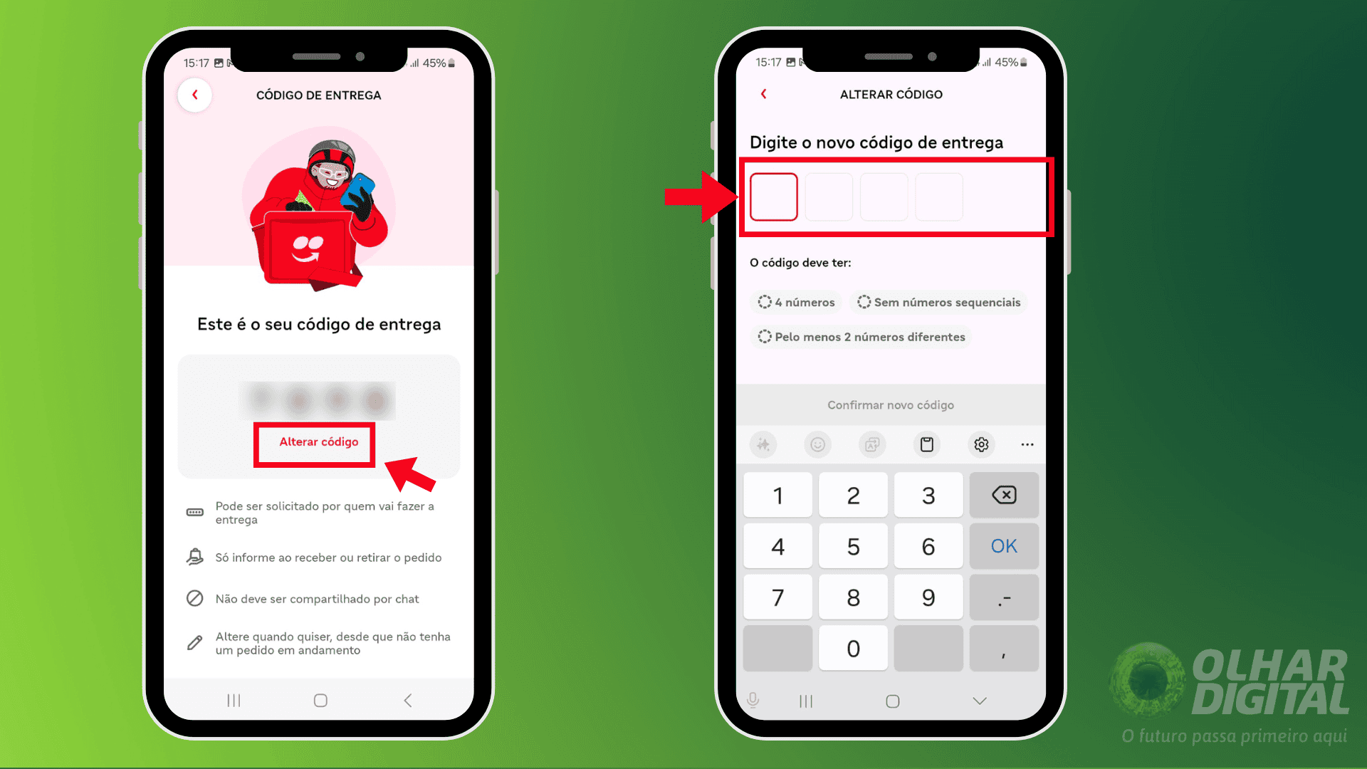 Passo para alterar o código de entrega no iFood