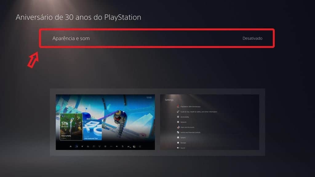 Menu de seleção de temas do PlayStation