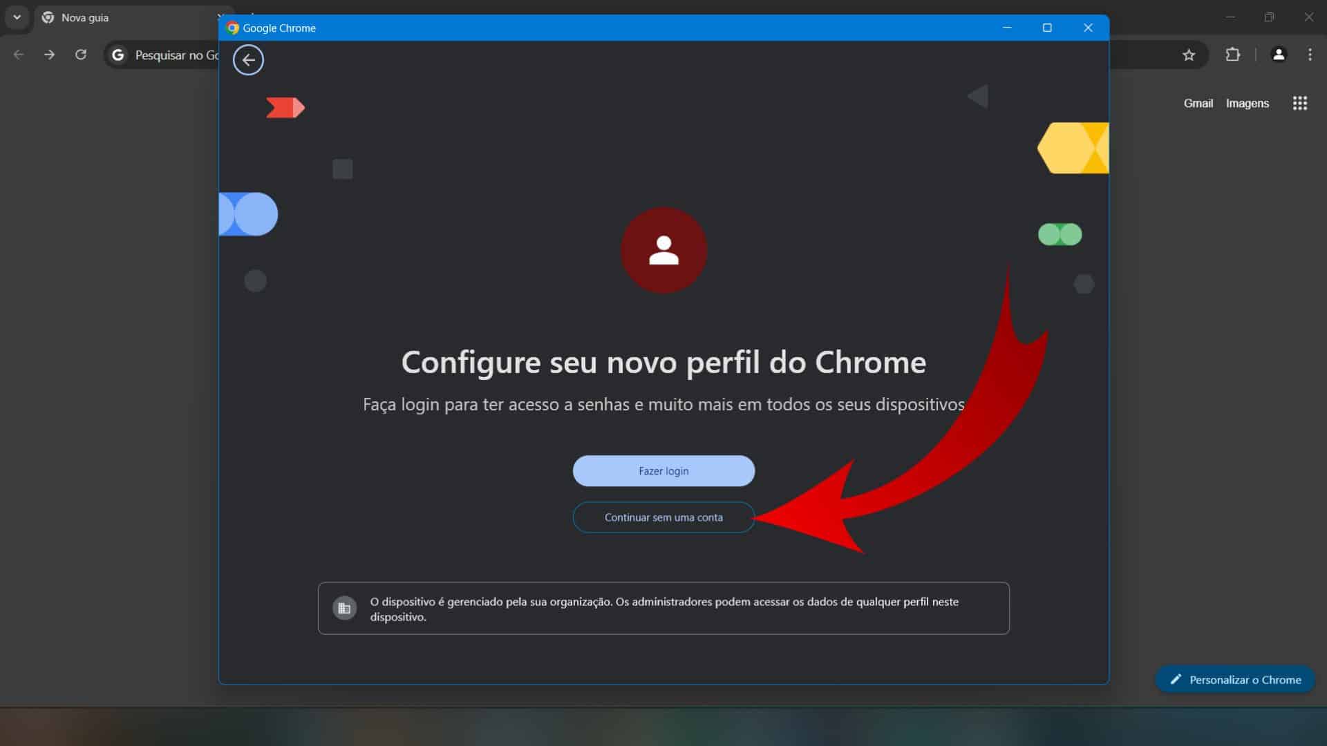 Continuar sem conta no Google Chrome