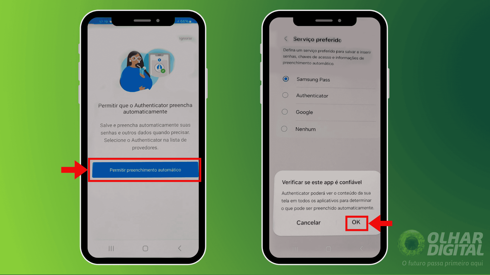 Configuração de preenchimento automático no Microsoft Authenticator.