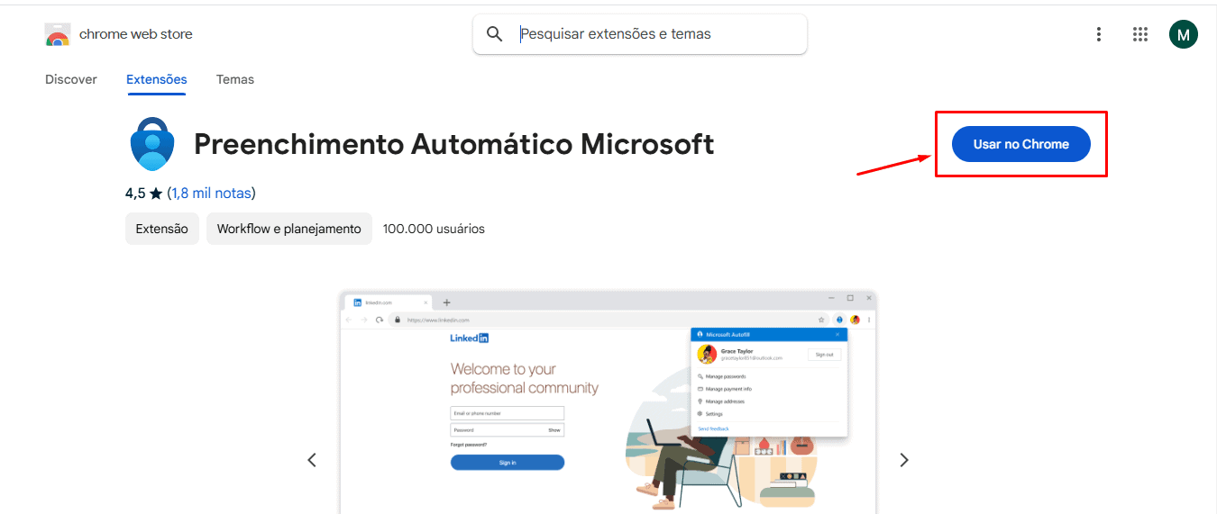 Extensão Microsoft Autofill instalada em navegadores.