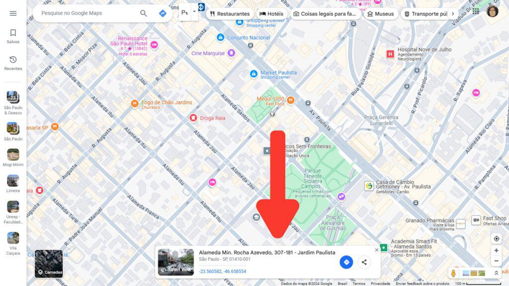 Exemplo de busca manual por endereço no Google Maps