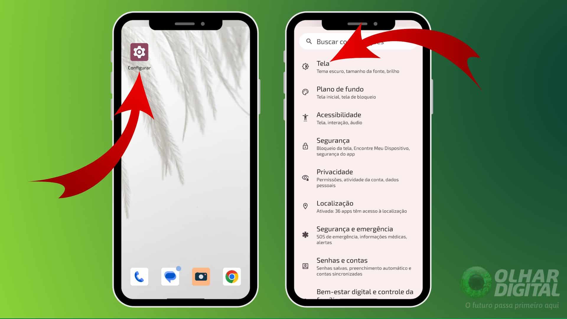 Tela de configuração do Android para ajuste de fonte