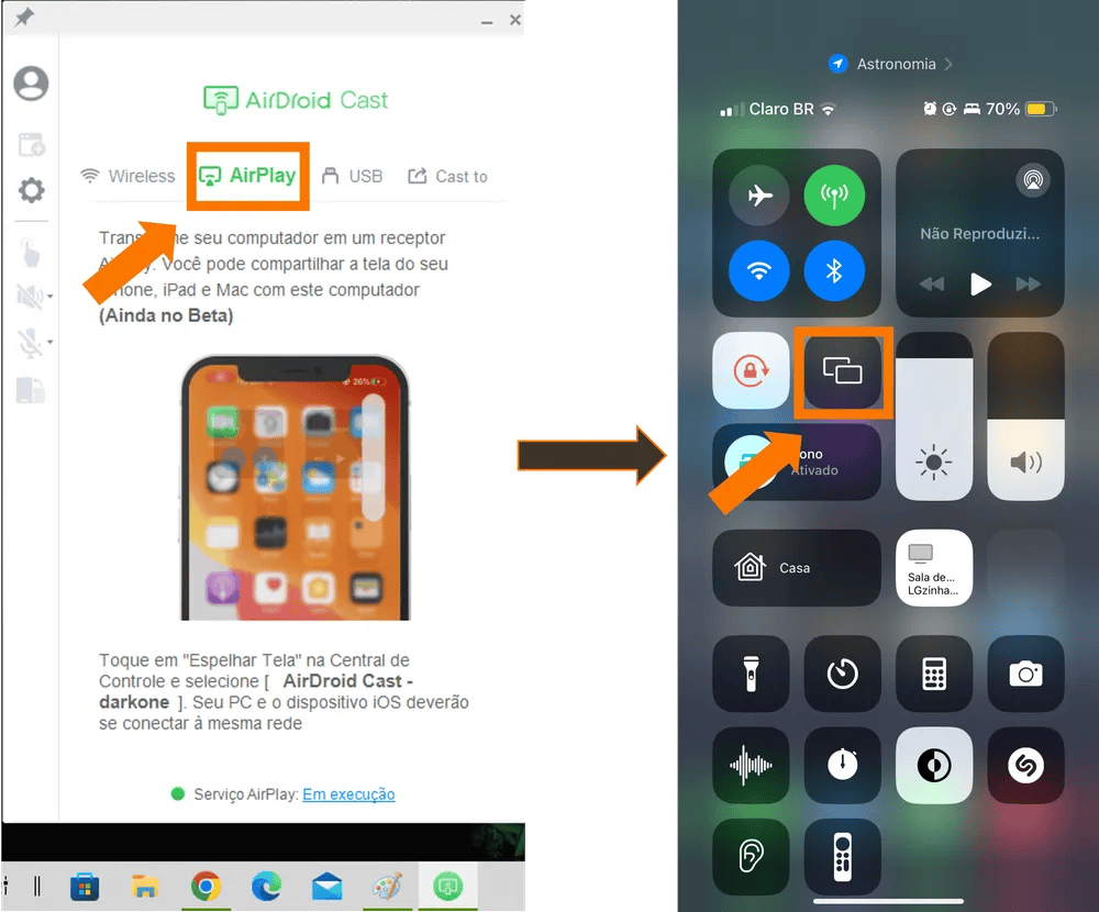 Processo de espelhamento de tela via AirPlay