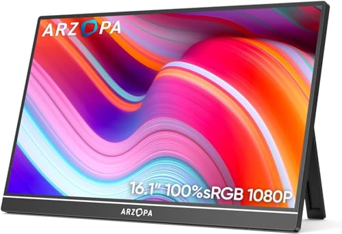 Monitor portátil ARZOPA de 16.1 com 100% sRGB FHD 1080p