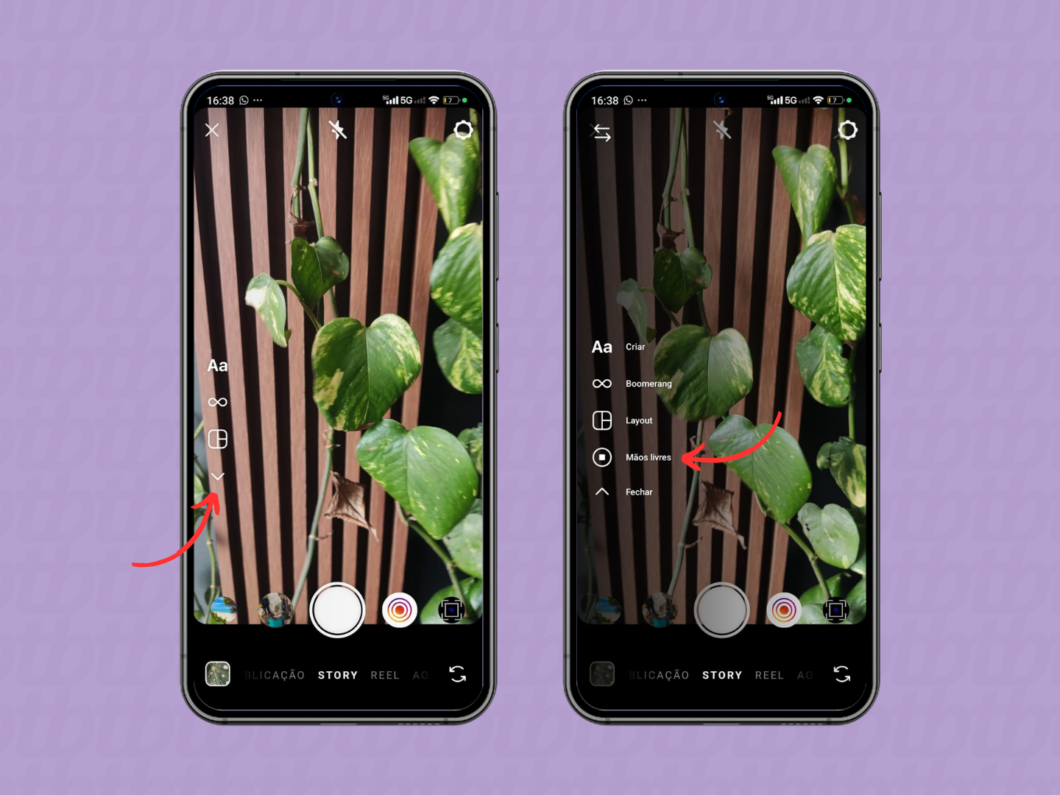Activando o recurso Mãos livres no Story do Instagram