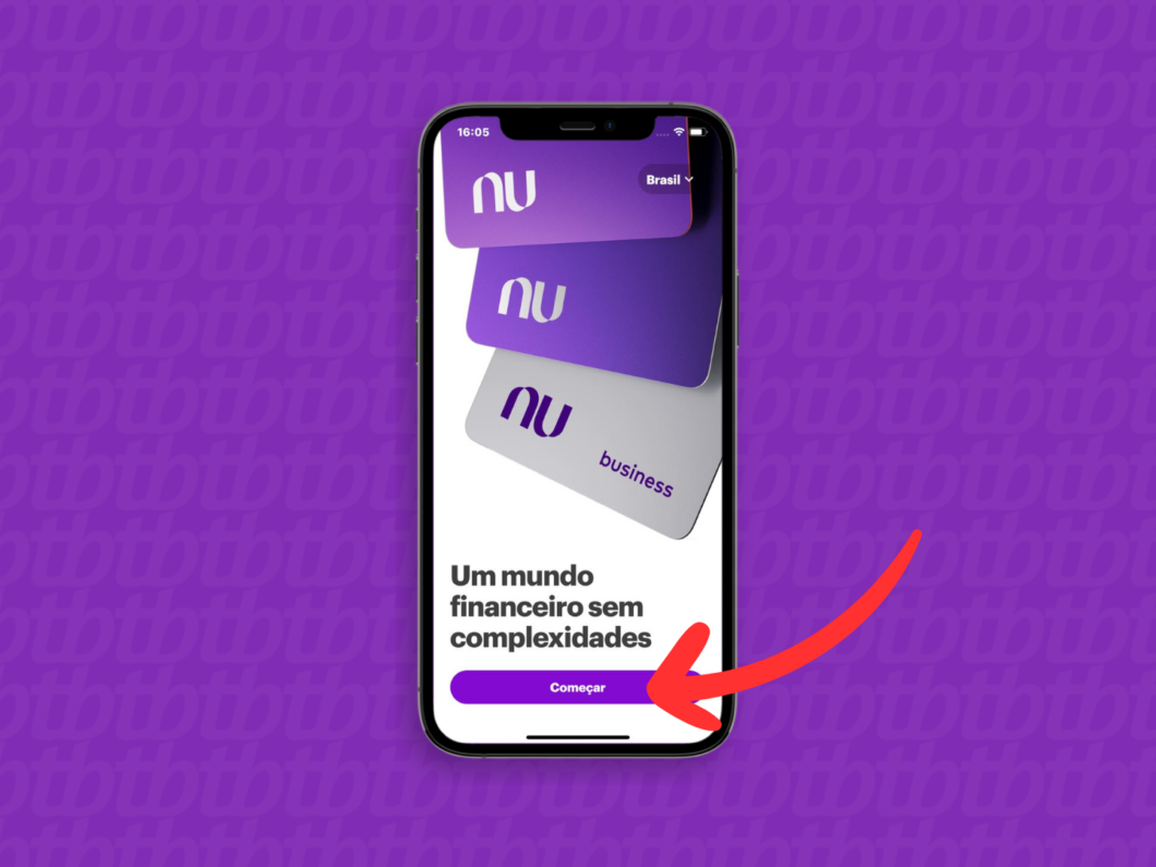 Captura de tela do aplicativo Nubank mostrando como começar o cadastro da conta