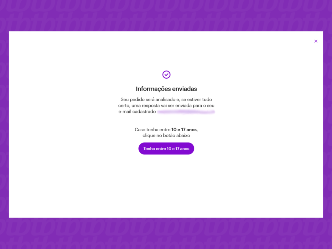 Captura de tela do site Nubank mostra tela de confirmação do envio da solicitação de análise cadastral