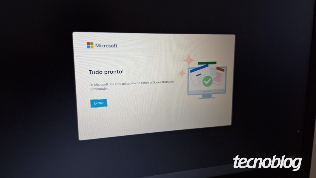 Tela de conclusão de download do Microsoft 365 no computador