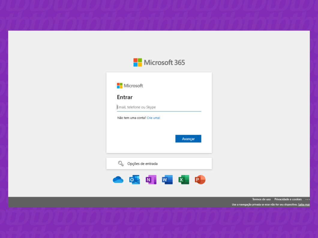 Captura de tela do Microsoft mostrando como fazer login
