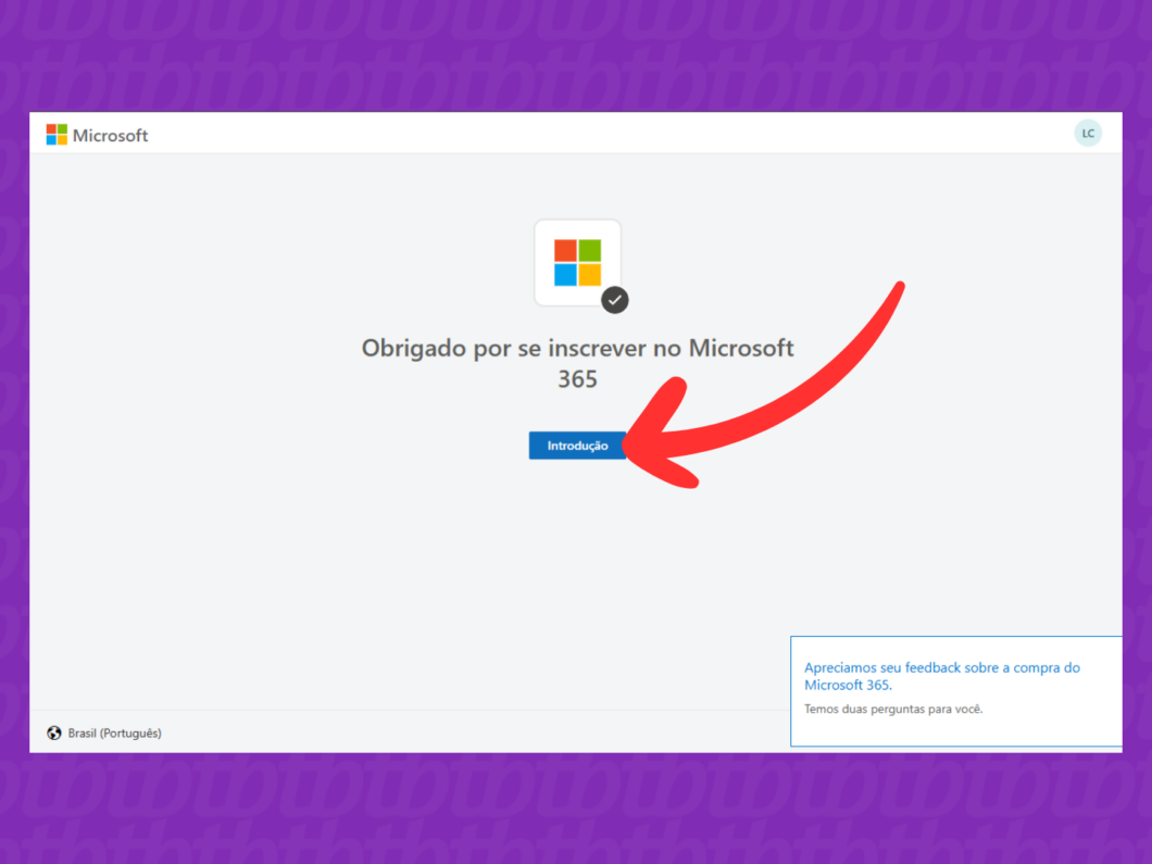 Captura de tela do Microsoft mostrando como iniciar o serviço