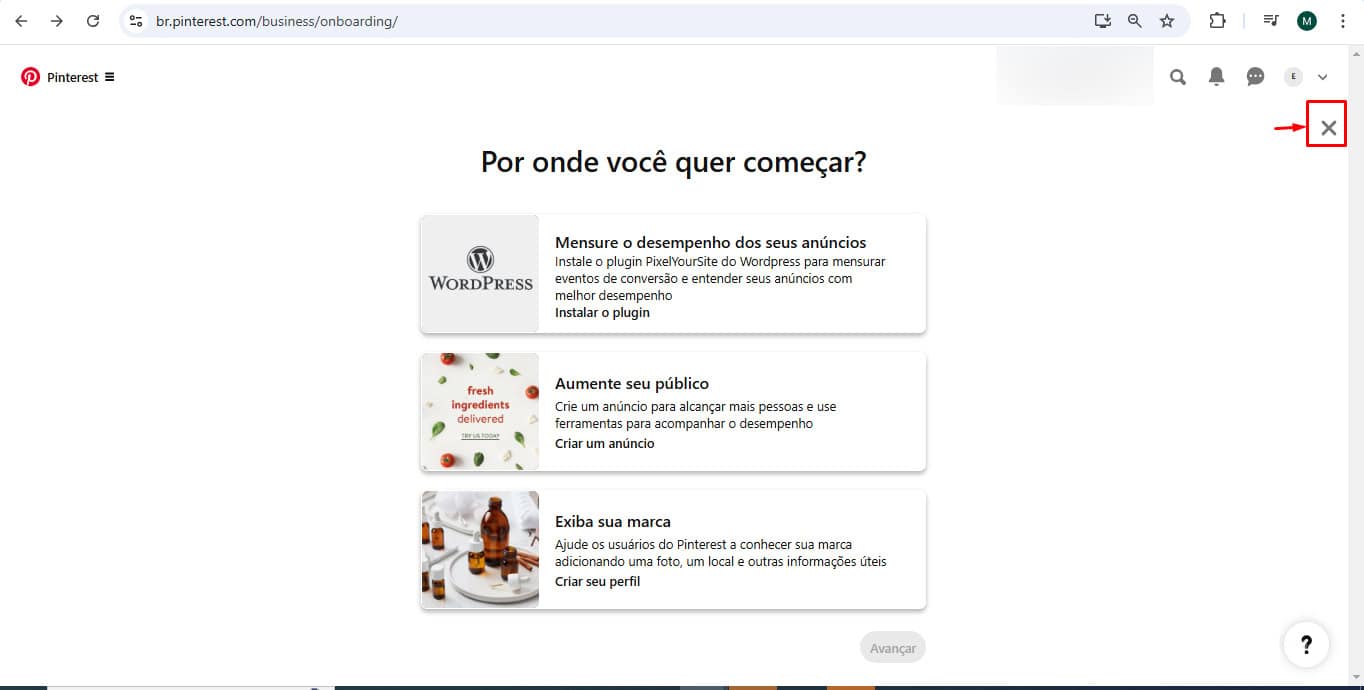 Acessar conta Business no Pinterest