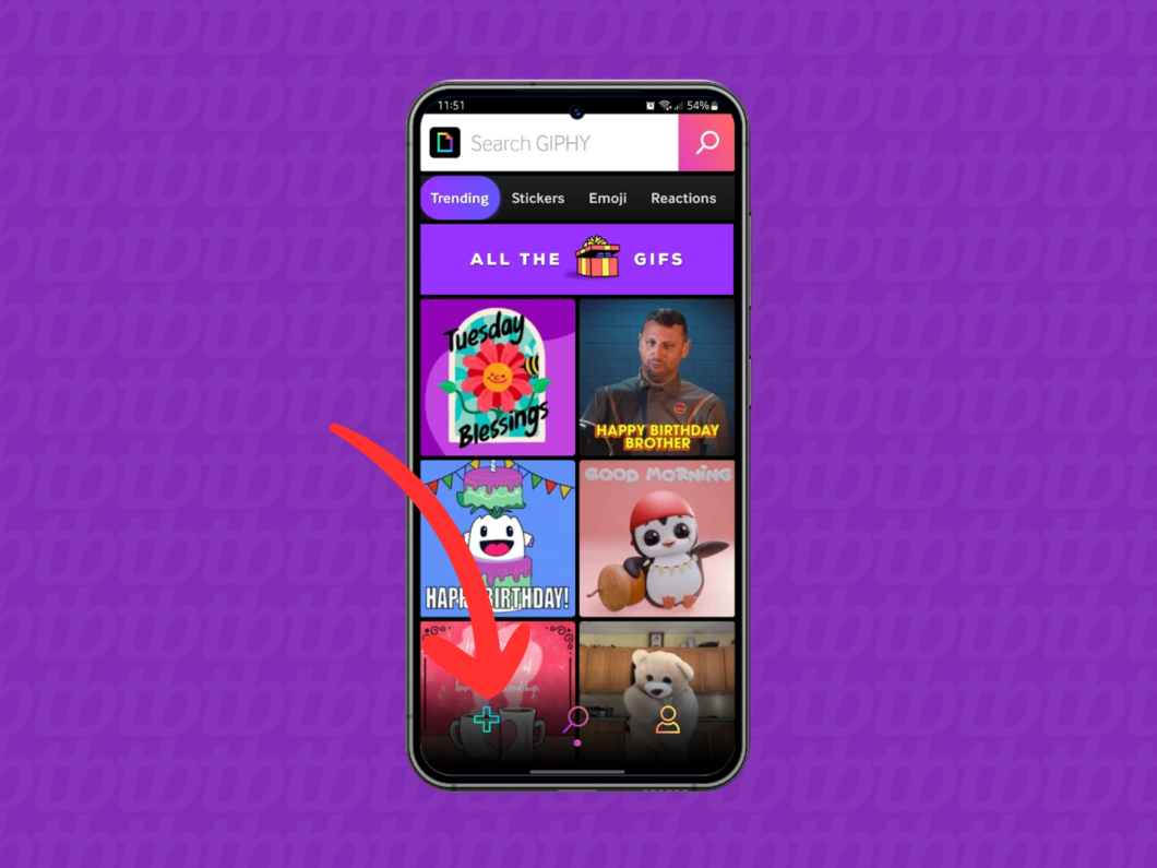 Captura de tela do aplicativo GIPHY mostra como iniciar a criação de um GIF