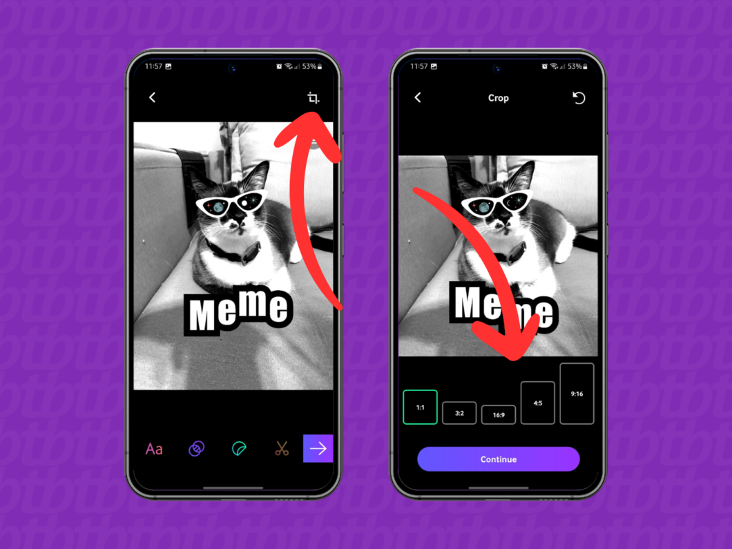 Captura de tela do aplicativo GIPHY mostra como ajustar o tamanho do GIF