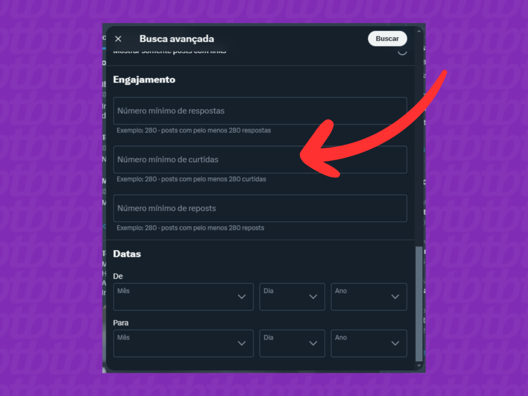 Captura de tela do site X (Twitter) mostrando como filtrar os tweets por engajamento