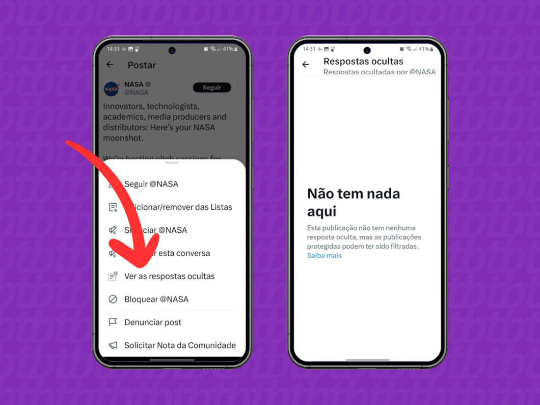 Captura de tela do aplicativo X (Twitter) mostrando como ver as respostas ocultas de uma publicação