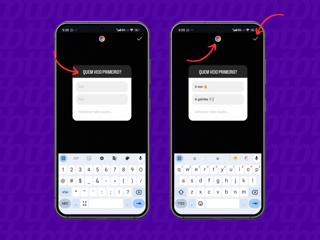 Formulando a enquete no story do Instagram