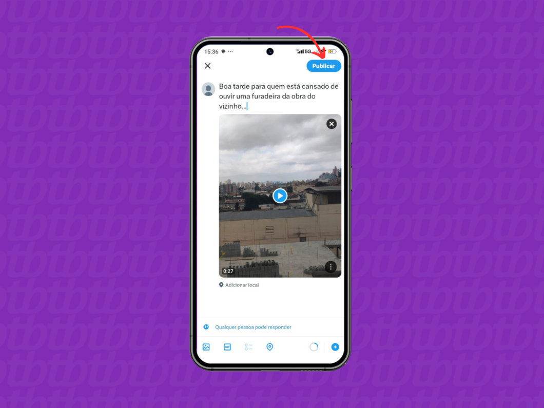Publicando um tweet com vídeo no X pelo celular