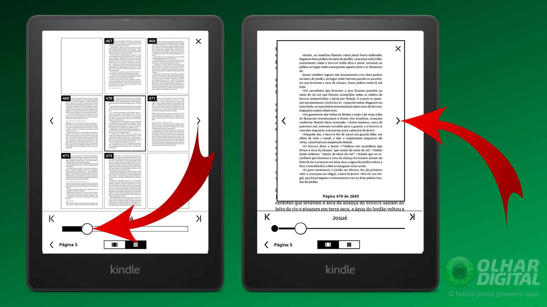 Navegação de páginas no Kindle