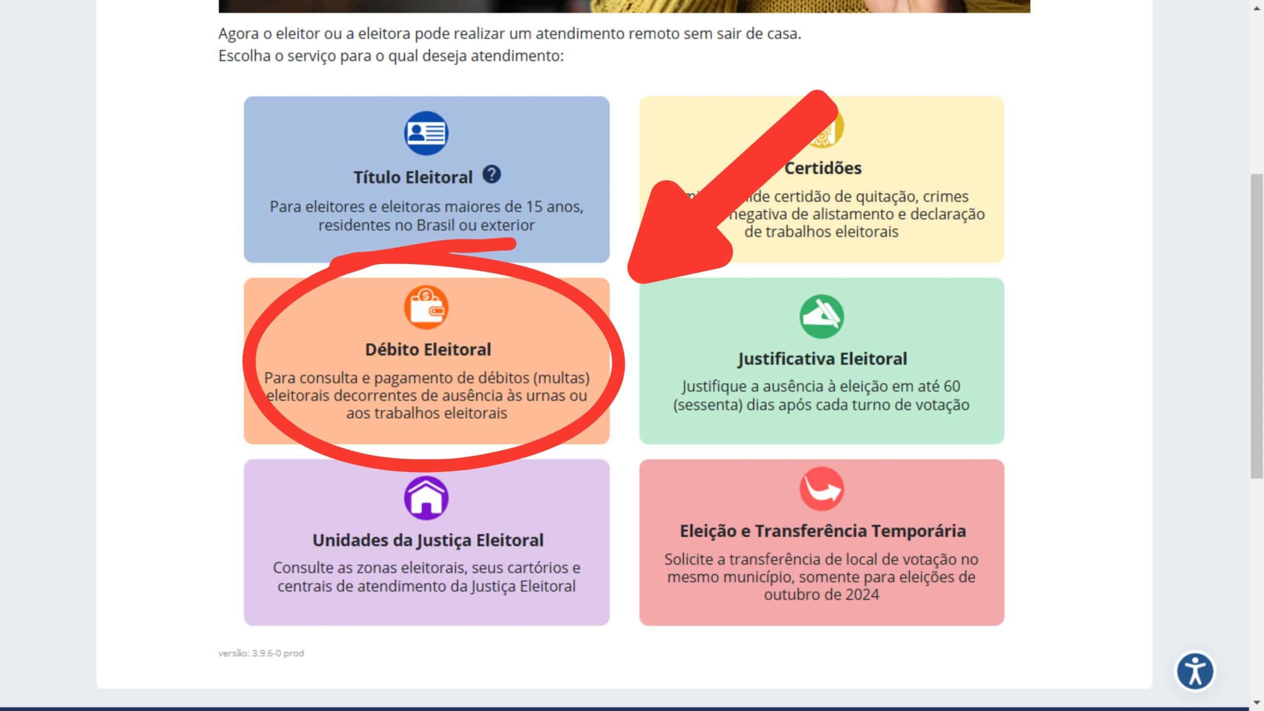 Seção de débito eleitoral no site do TSE