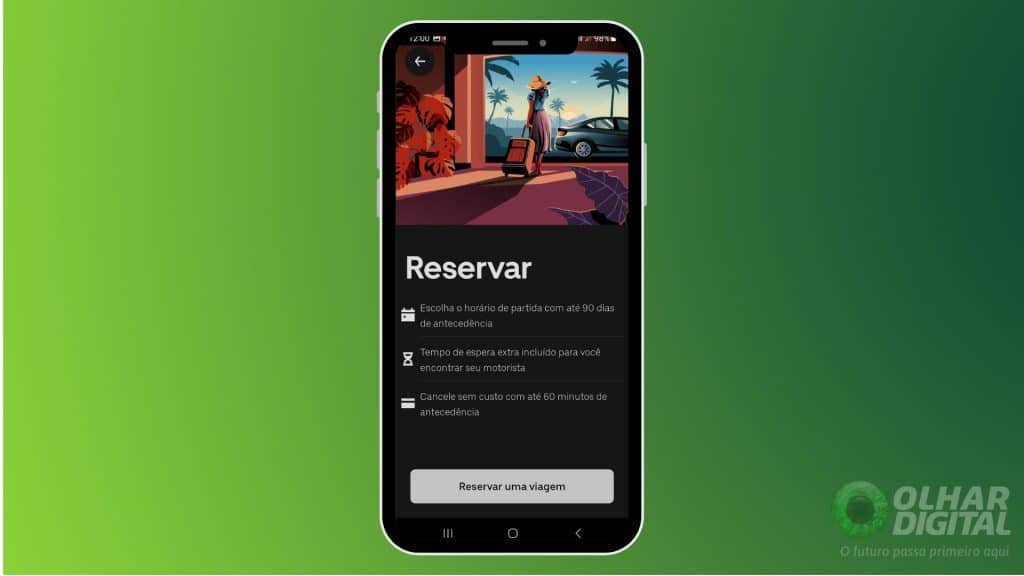 Tela de informações para reservar viagem no Uber