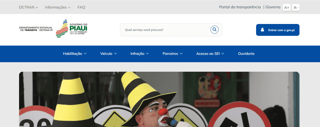 Interface do site do Detran-PI