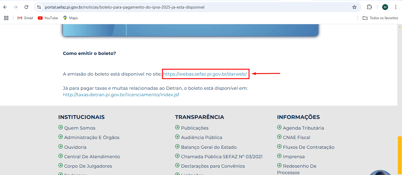 Terceiro passo para verificar o IPVA no site da Secretaria da Fazenda do Piauí.