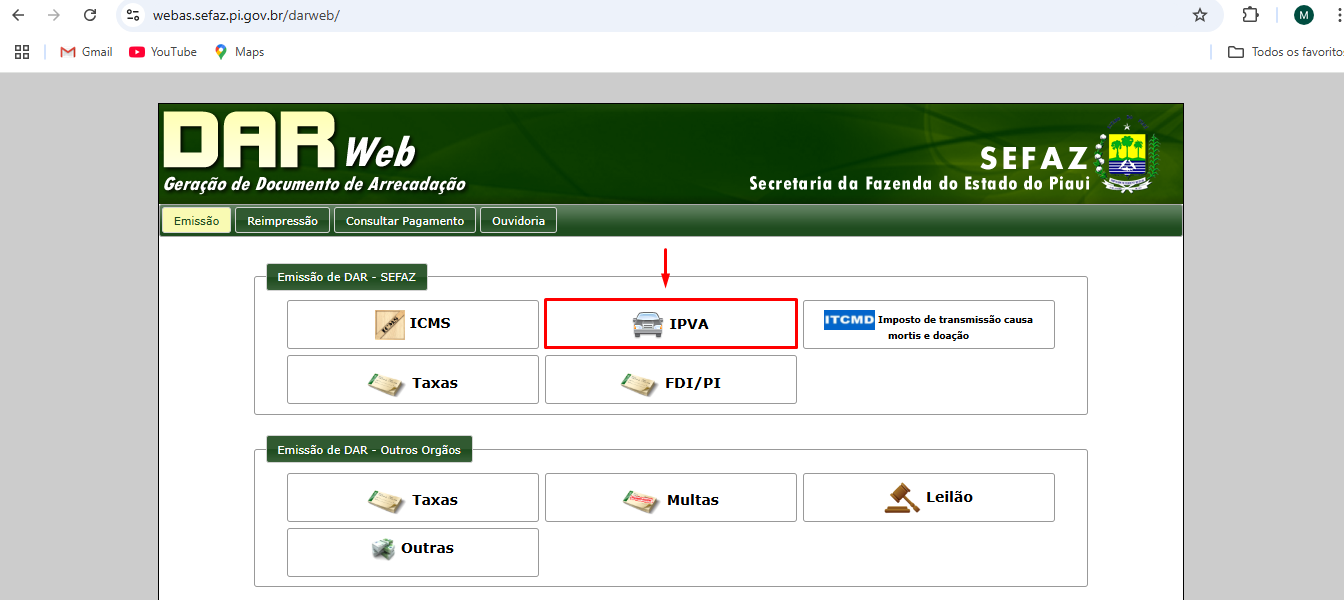 Quarto passo na consulta do IPVA no site da Secretaria da Fazenda do Piauí.