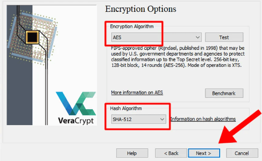 Configurações de criptografia no VeraCrypt