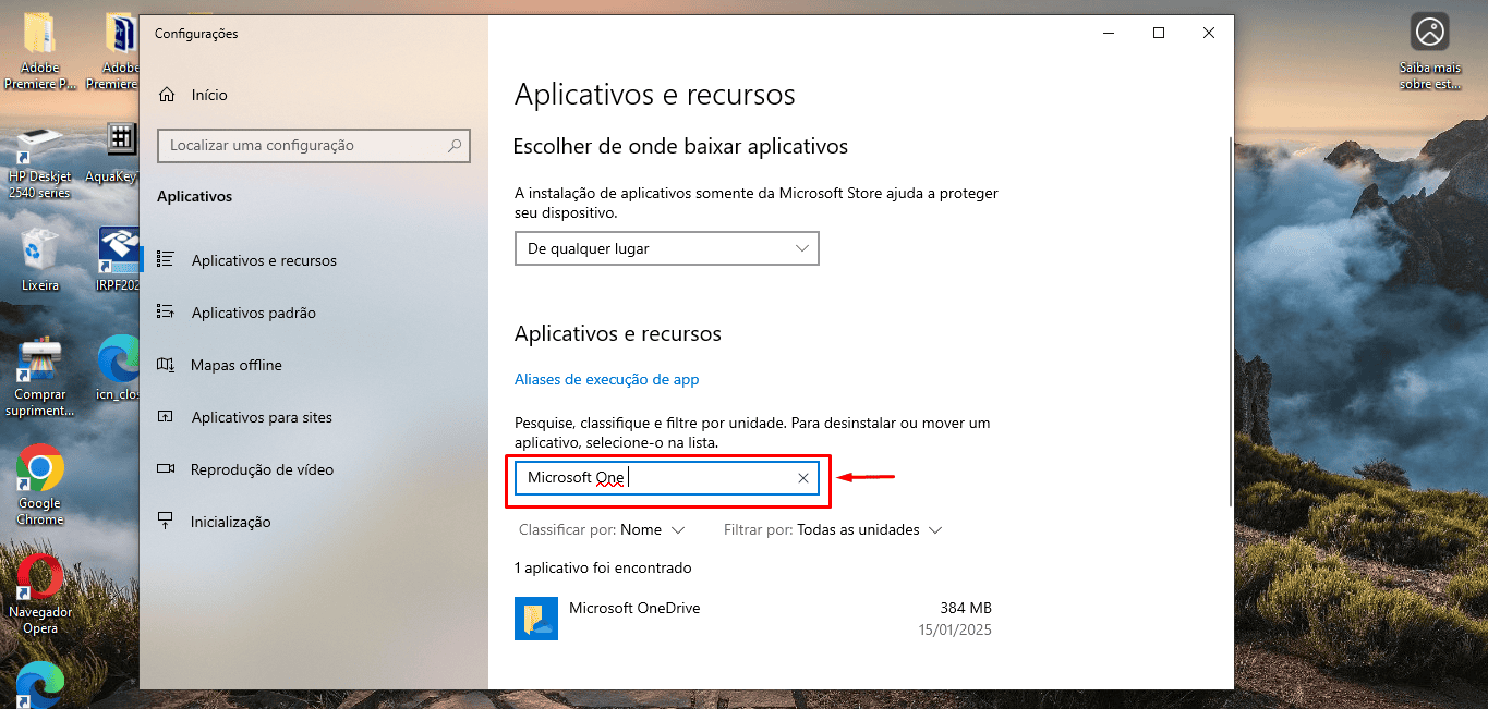 Passo 2 para desinstalar o OneDrive