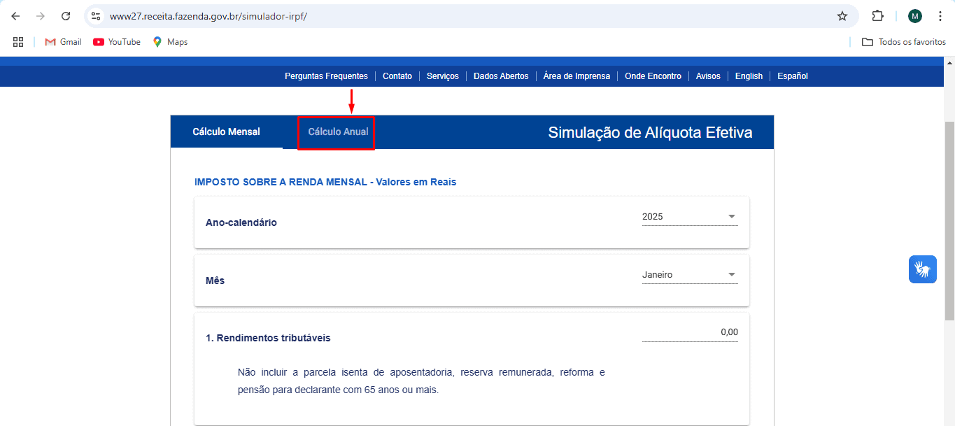 Acessando o simulador do IRPF