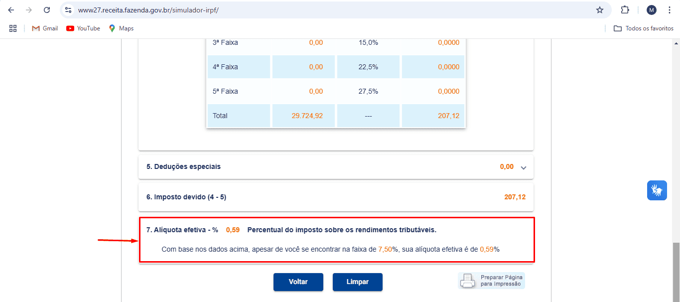 Visualizando a alíquota efetiva no simulador