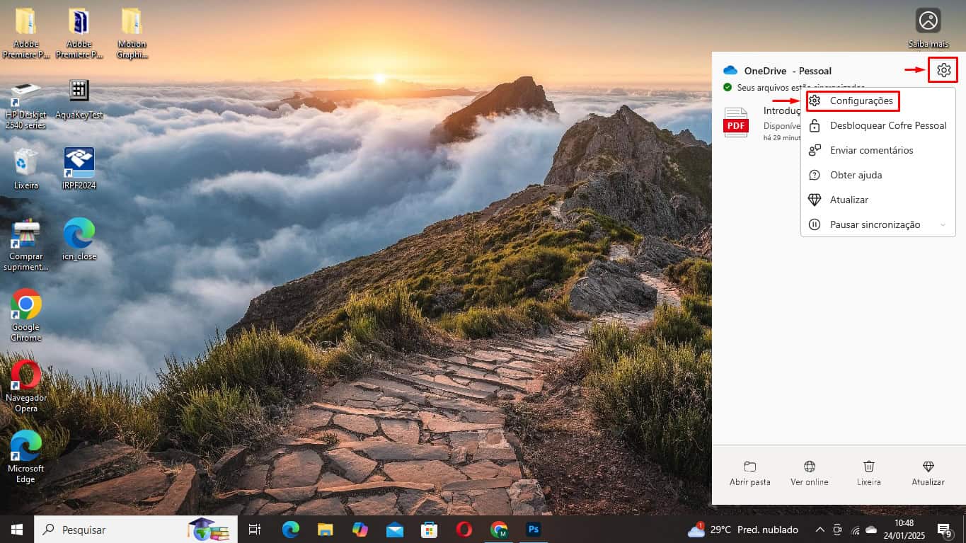 Segundo passo para desvincular o OneDrive do seu PC