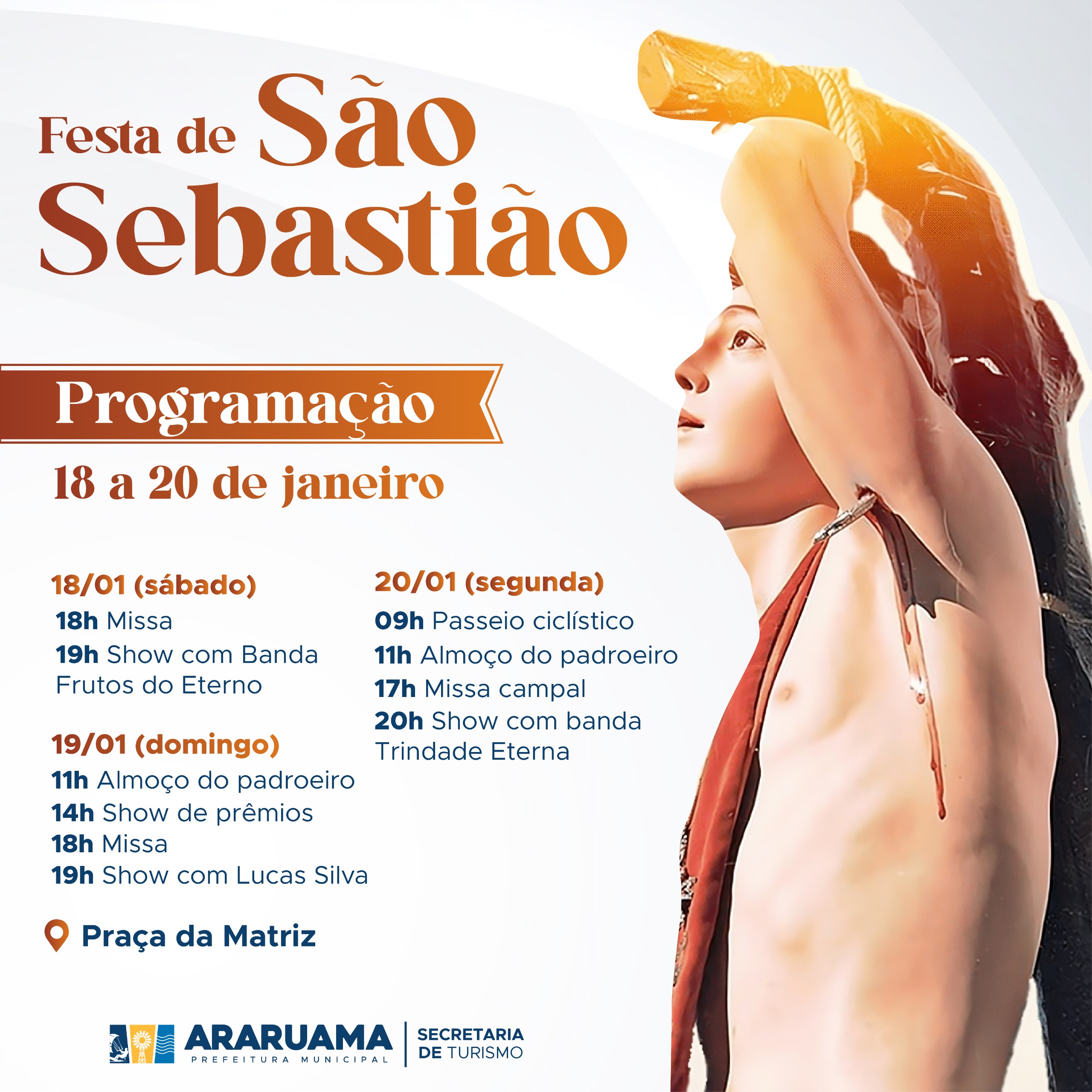 Prefeitura de Araruama vai realizar a Festa de São Sebastião com três dias de programação