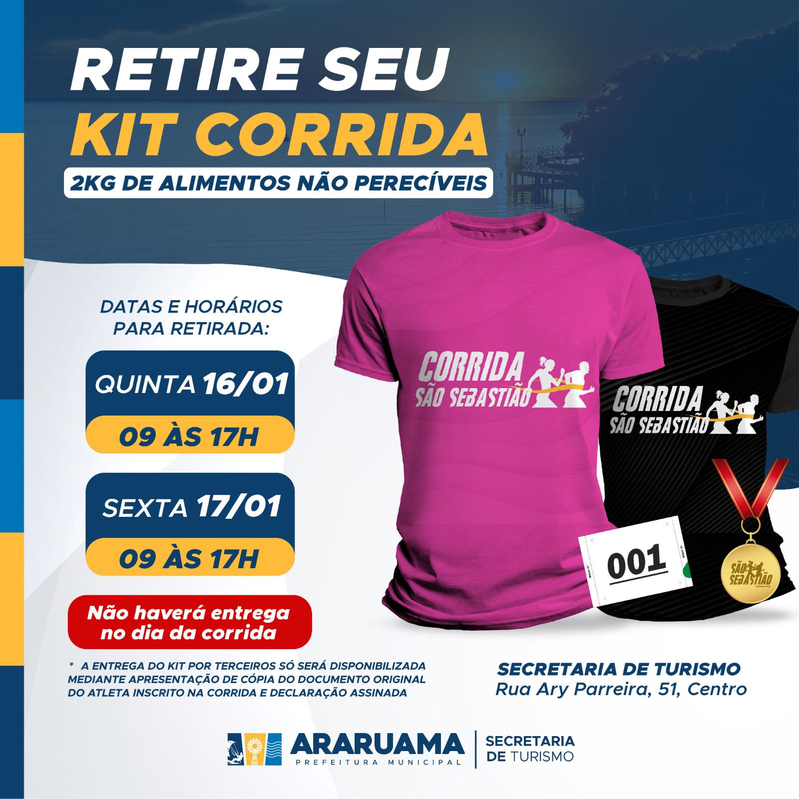 Prefeitura de Araruama vai realizar a entrega dos kits da Corrida de São Sebastião